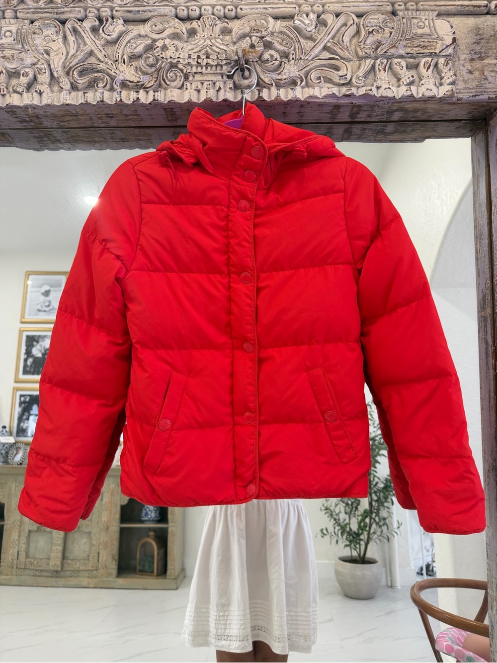 J. Crew Red/Orange Quilted Puffer Jacket with Hood